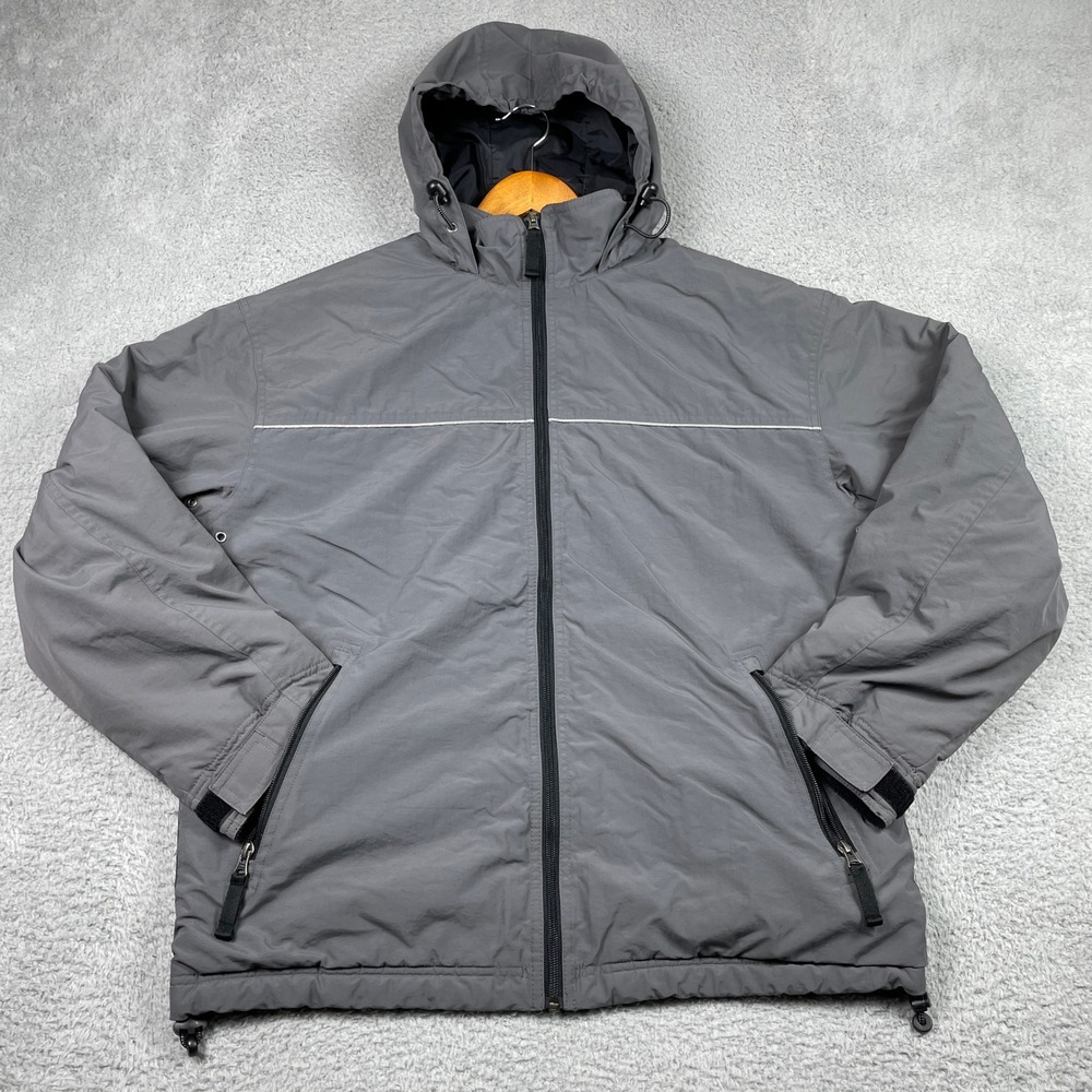 Vintage Gap Fleece Lined Hooded Anorak Jacket Mens Medium Gray Full Zip Y2K